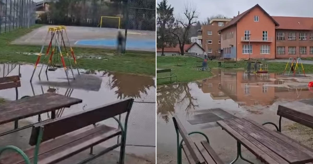 poplavljeno dječje igralište u osnovnoj školi grof Janko Drašković u Vrapču